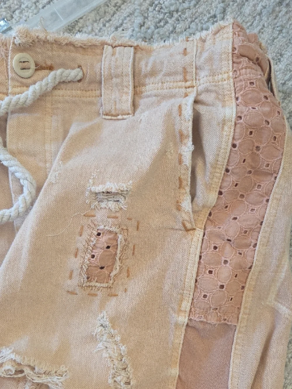 Free People Soft Peach Denim Shorts with Rope Accent - Picture 5 of 9